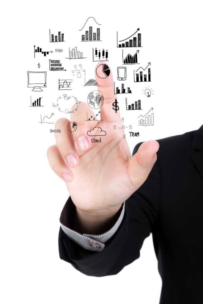 Businessman hand drawing business concept isolated on white background
